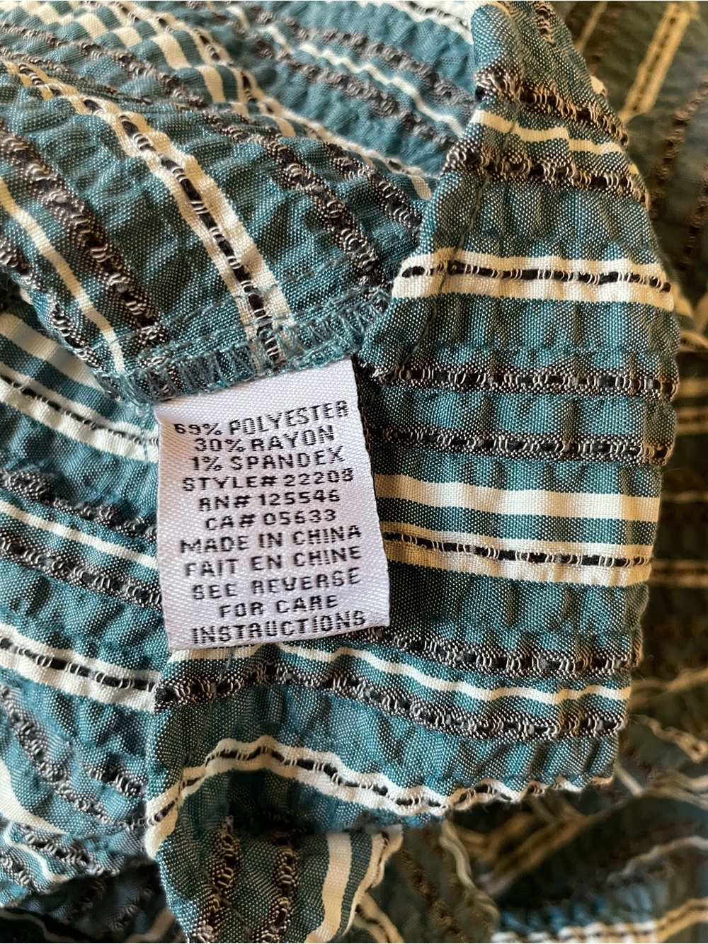 HABITAT Crinkle Gauzy Top Toggle Button Tunic Blouse Green Stripe Unique sz S - Picture 15 of 15